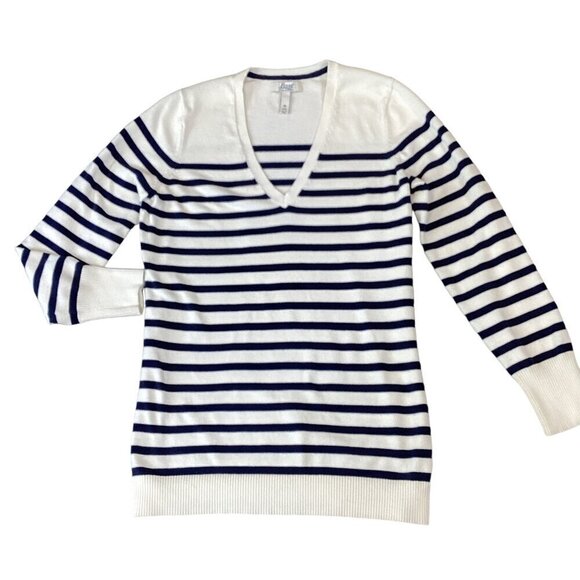 BASS Cotton Striped V-Neck Pullover Tunic Sweater M #314H - Picture 1 of 7